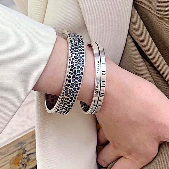 Sterling Silver Roman Numeral Bangle Cuff Bracelet - Picture 3 of 9